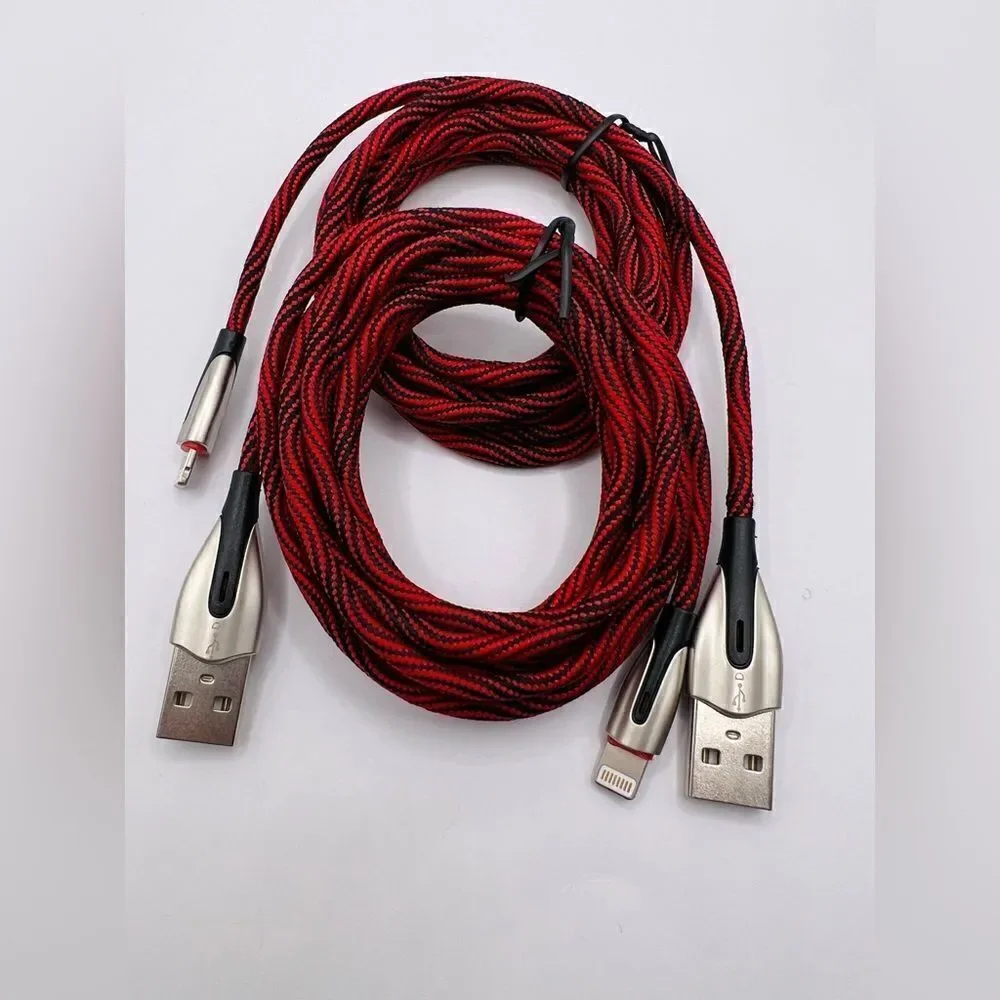 2x Pack Durable iPhone Cable 6FT (Luncky Red/ Black Grey)